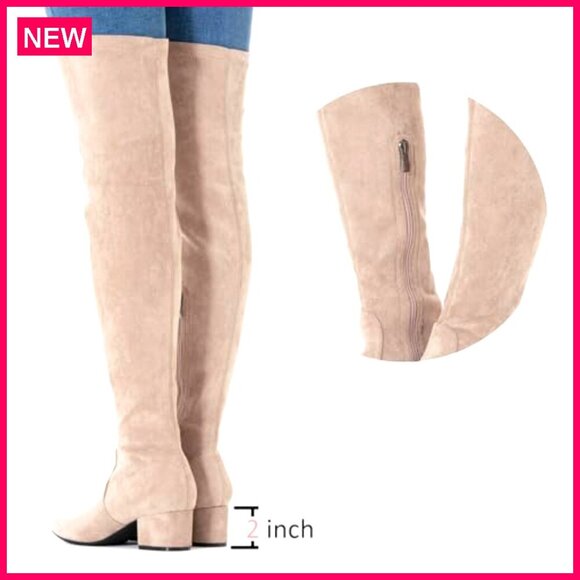 Women's Over the Knee Boots Low Heel Suede Thigh High Winter Comfort - Picture 4 of 8
